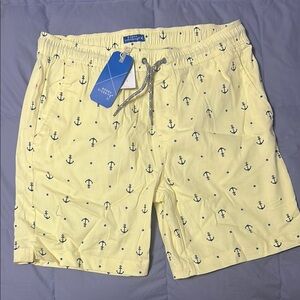 Ocean Current Yellow Anchor Print Men's Swim Shorts